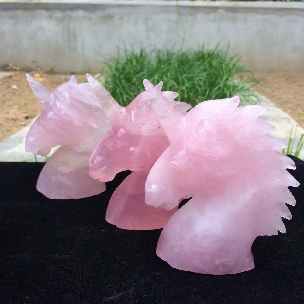 Природные замечательный розовый кварц обувь с украшением в виде кристаллов ручной работы резьба Единорог 4 дюйма