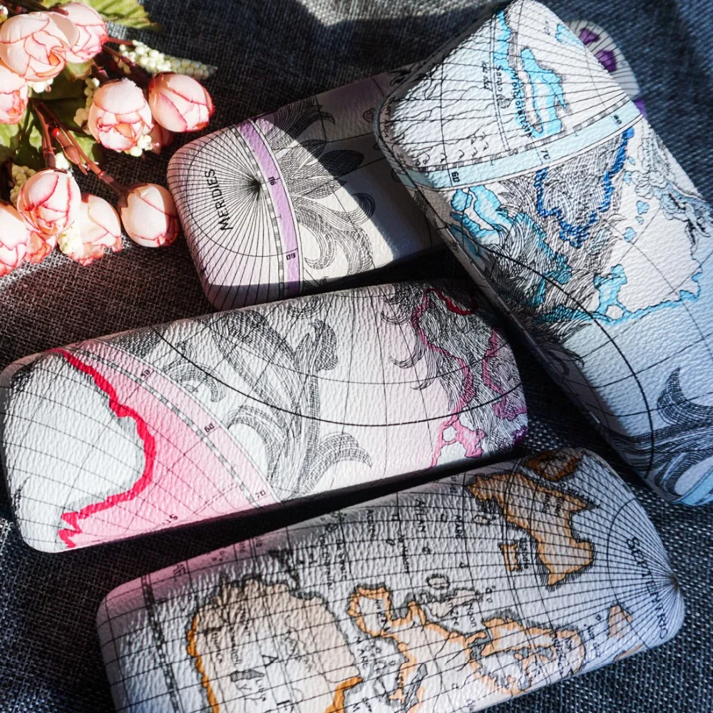 

Map Glasses case box men women3 in 1 set clean cloth eyeglass screw Multi color acetate glasses case box leather case