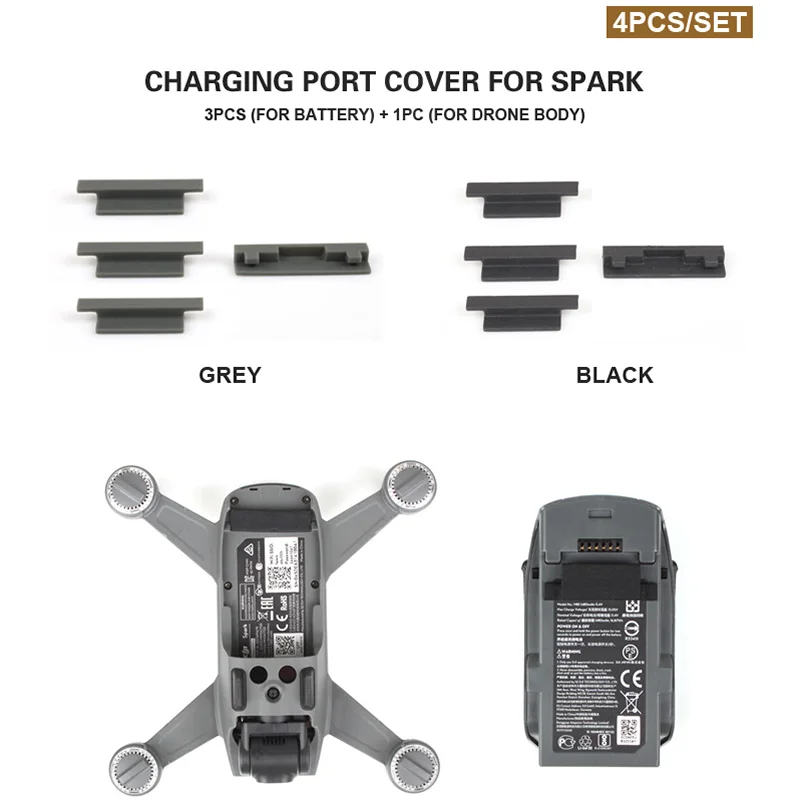 

Sunnylife 4in1 DJI Spark Silicone Drone Body Charging Plug Protection Case + Battery Charge Port Protective Cap Dust-proof Cover