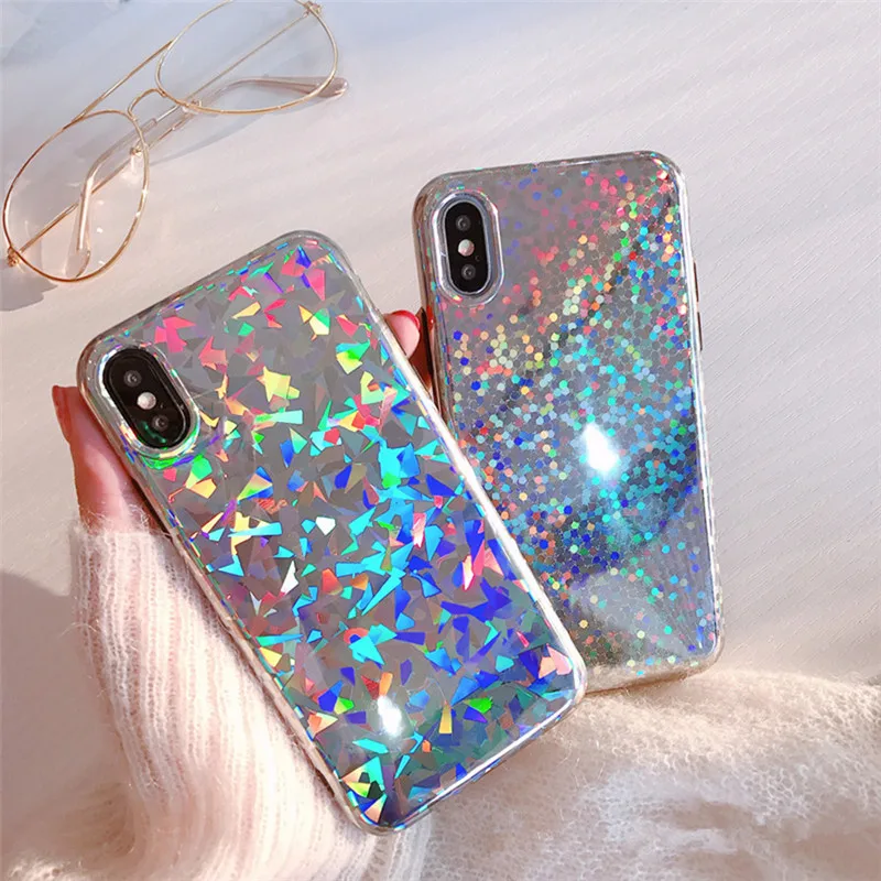 

ZRICKIE Laser Case for iPhone X Cover Silicone Soft TPU Coque For iPhone X 8 7 6 6S Plus Case Glitter Sparkling Shiny Capa Cover