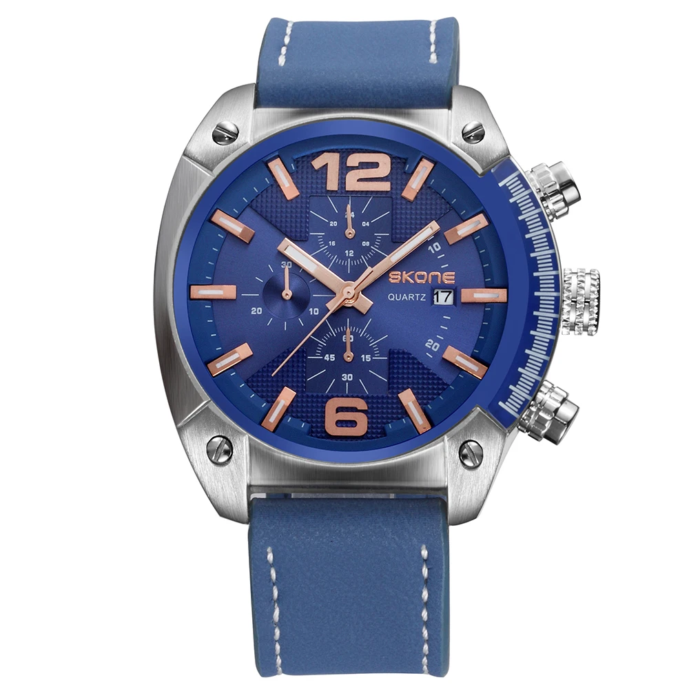  SKONE Men Fashion Casual Sports Watches Mens Quartz Date Clock Man Leather Strap Army Military Wris