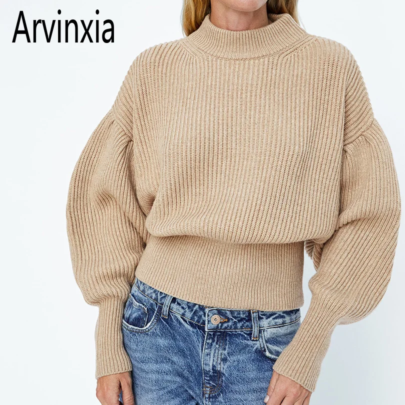 Arvinxia ZA повседневные однотонные женские вязаные свитера с длинными рукавами