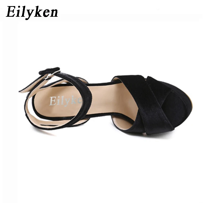 Eilyken/Новинка года; женские сандалии-гладиаторы с пряжкой на ремешке; вечерние туфли на квадратном каблуке; летняя пикантная женская обувь; Цвет Черный; размеры 34-40