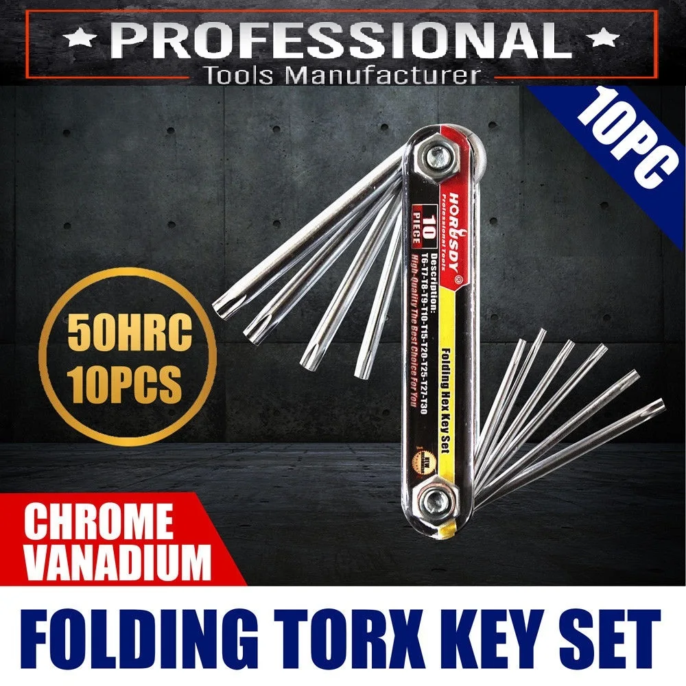 

SEDY 10 in1 Portable Folding Torx Star Key Bit Screwdriver Wrench Set Tool Kit T6 T7 T9 T10 T15 T20 T25 T27 T30 Hand Tool Set