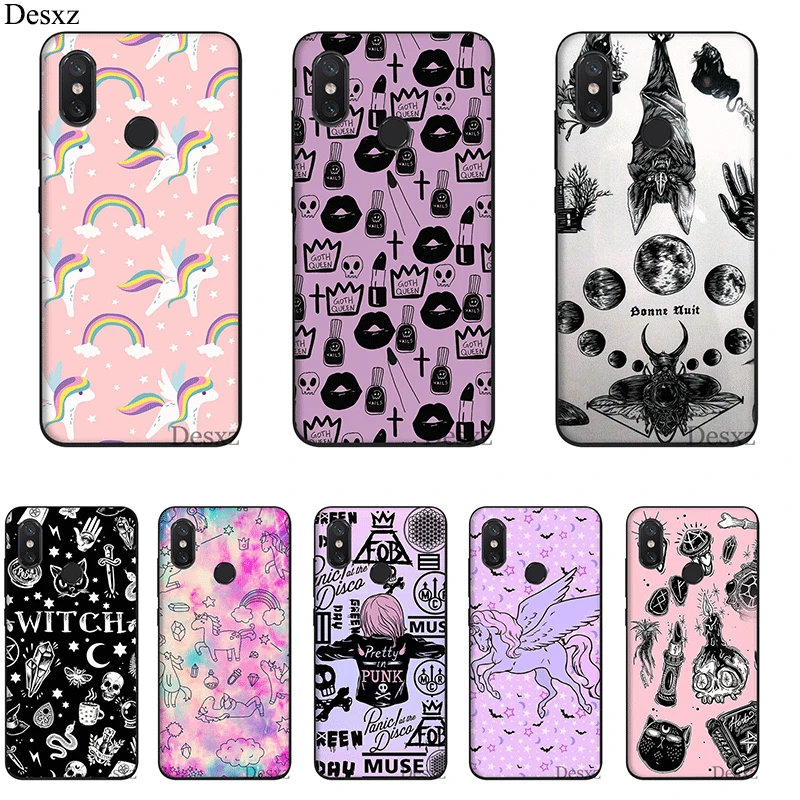 

Silicone Mobile Phone Case For Xiaomi Redmi Note 4 4X 5 6 7 Pro 5A Cover TPU Girly Pastel Witch Goth Shell Protection