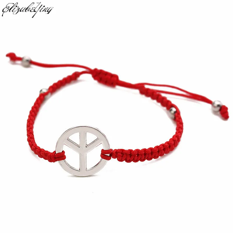 

Handmade Peace Sign Red Thread Braided Rope Bracelet Peace Symbol Friendship Cord Bangle for Women Men Gifts
