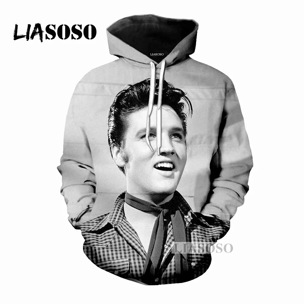 LIASOSO Winter Men Women Fashion Sweatshirt 3D Print Singer Elvis Presley Hoodies Casual Long Sleeve Hip Hop Top Pullover M054-5 | Мужская