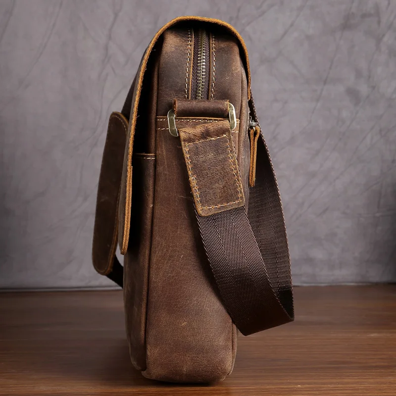 Nesitu Высокое качество Винтаж Толстый коричневый Прочный Натуральная кожа маленькие мужские сумки через плечо Crazy Horse кожаная сумка на плечо M3823
