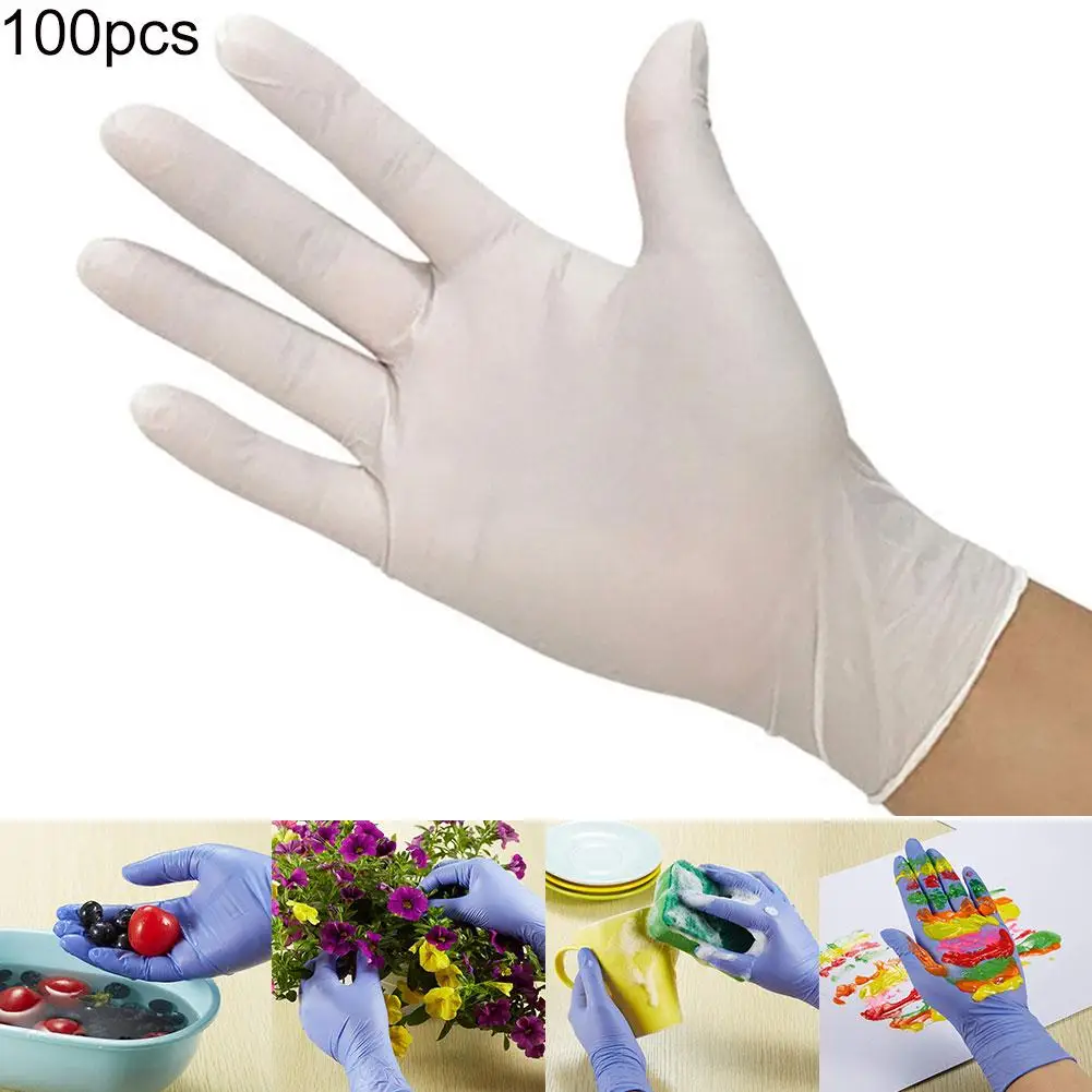 100Pcs Disposable Thick Home Cleaning Elastic Waterproof Kitchen Nitrile Gloves
