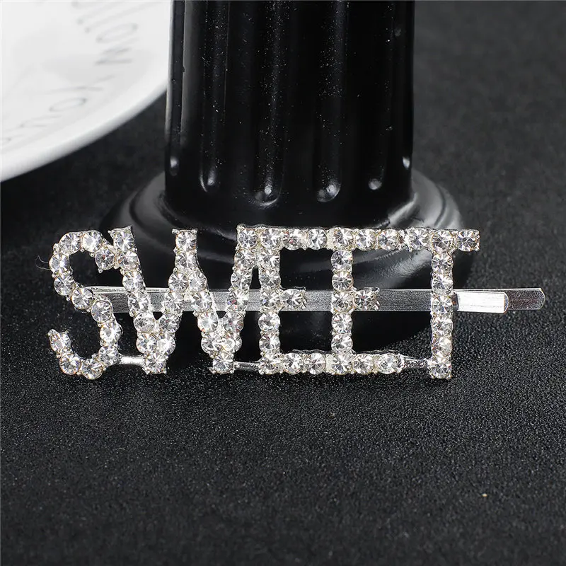 

Women SWEET Letter Modeling Hairpins girl's Lovely Hair Clips Hair accessories Bangs Clips Crystal Rhinestones Headwear Barrette
