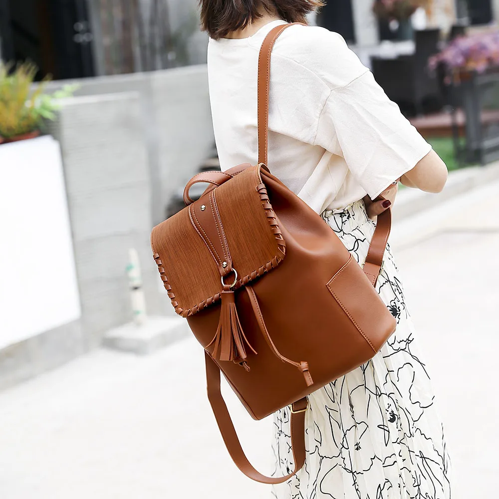 

New Vintage Women Leather Backpacks Female Shoulder Bag Large Capacity Casual Brown PU Leather Retro Travel Rucksack School Bags