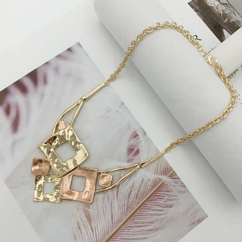 

New Arrival Alloy Choker Necklaces & Pendants Fashion Irregularity Quadrilateral Jewelry Woman Gift Summer Style 2 Colors