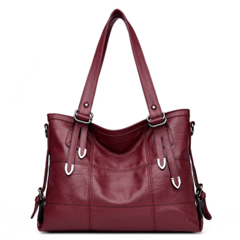 

Women Solid Handbags Zipper Luxurious Pu Soft Crossbody Bags High-Capacity Female Shopping Party Wine Red Shoulder Bags