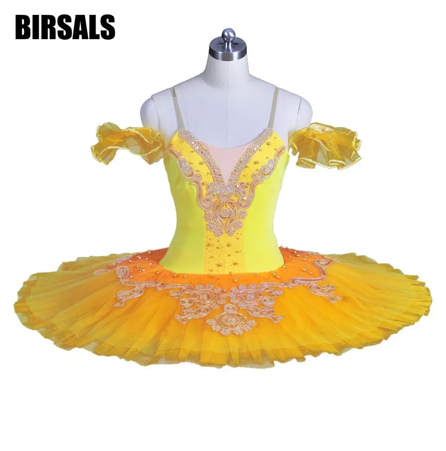 Orange Professional Yellow Women Pancake Ballerina Tutu Women Custom Platter Classical Costume BT8965A
