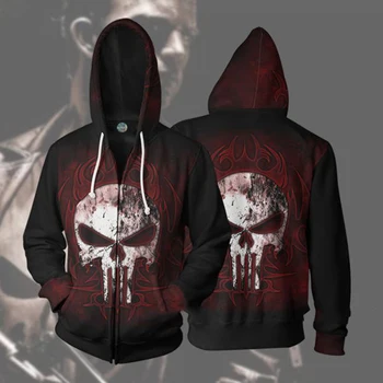 

SzBlaZe Punisher 3D Digital Print Zip Hooded Sweatshirt Cosplay Pullover With Hat Casual Clothing Cosplay Costume