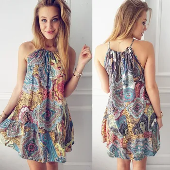 

KANCOOLD dress new high quality sexy Summer Vintage Boho Mini Dress Evening Party Beach Print Floral dress women mar13