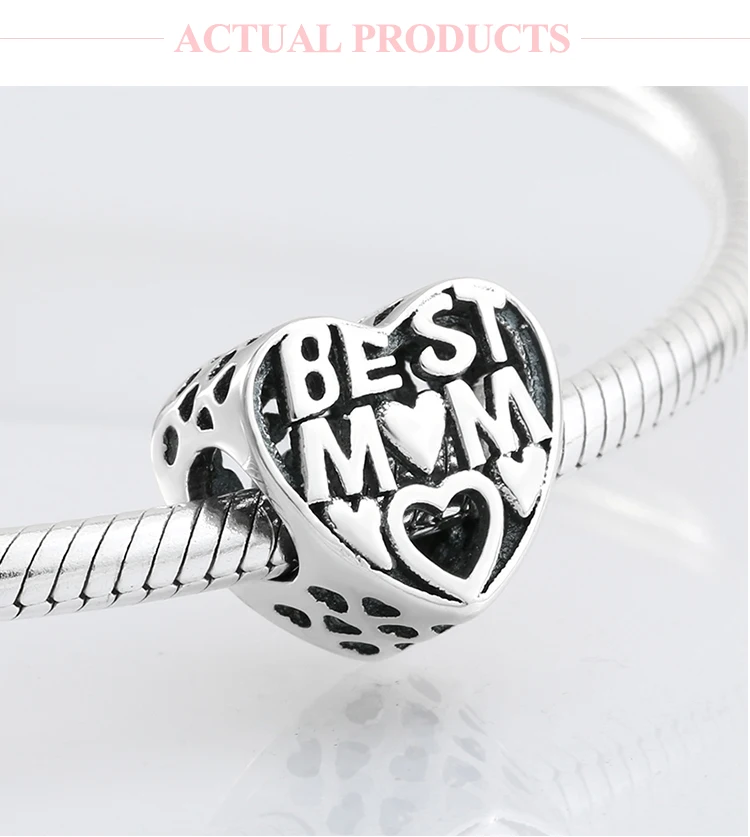 Горячая 925 пробы, серебряный модный браслет с бусинами в форме сердца для мамы, браслет Pandora, ювелирное изделие, День матери