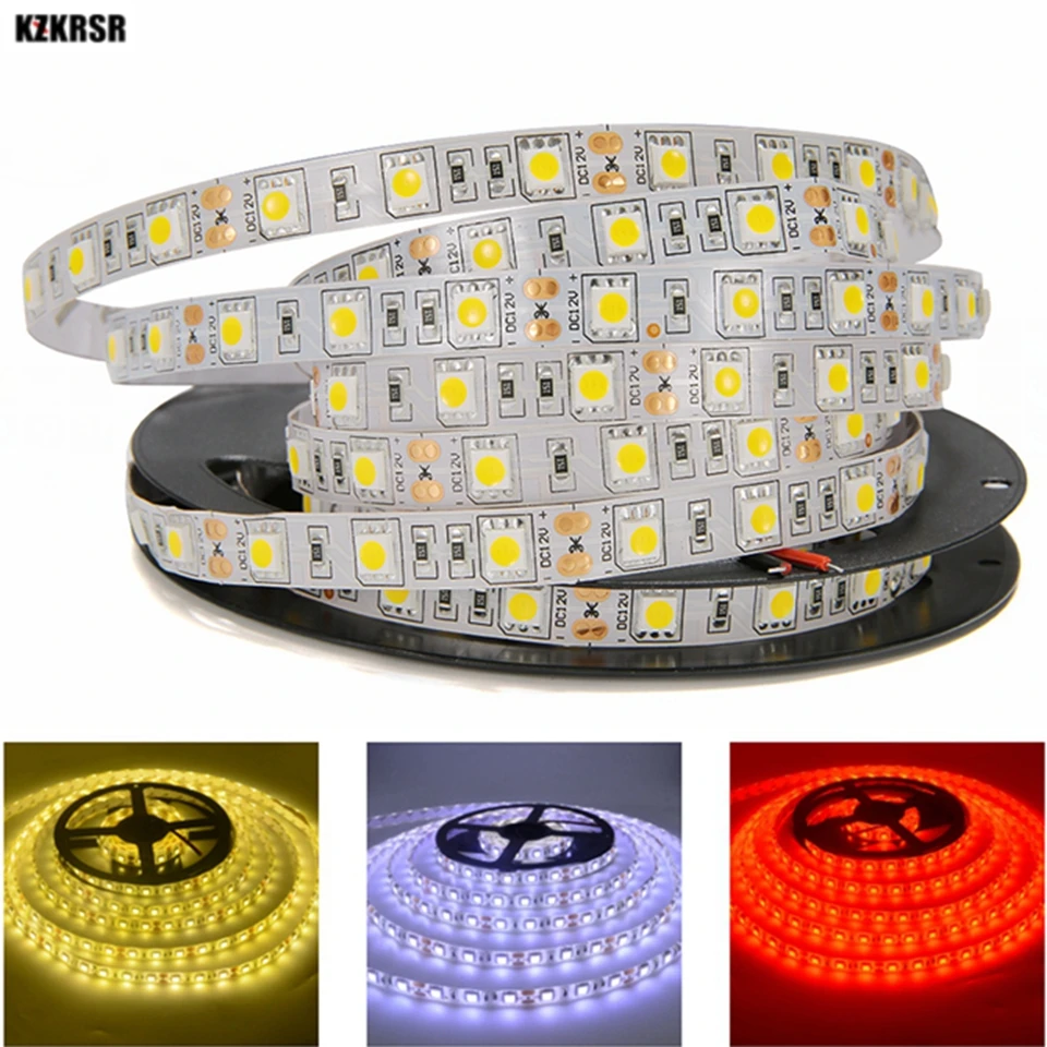 

DC12V SMD5050 LED Strip Waterproof IP65 Flexible LED Light 60Leds/M 5M/Roll IP20 White/Warm White/RGB/Blue decoration Tape Light