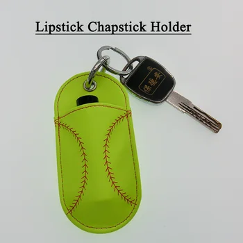 

100pcs Softball And Baseball Printed Neoprene Chapstick Leather Keychain Holder Party Holiday Gifts Free DHL