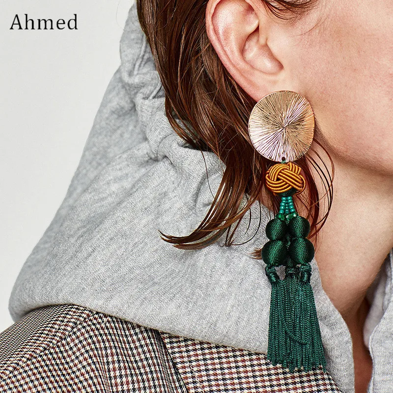

Ahmed Autumn And Winter Ethnic Vintage Handmade Weaving Tassel Pendant Long Earring Fashion Jewelry Drop Earrings For Women