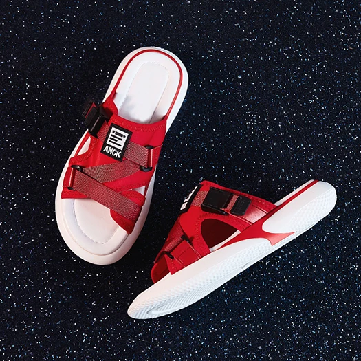 Босоножки без задника 5 Пляжная красная обувь в китайском стиле на плоской подошве женские брендовые дизайнерские Тапочки Летняя мода белый - Цвет: Красный