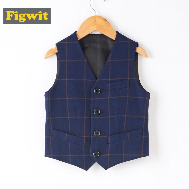 

Figwit Boys Teenagers Formal Vest Blue Black Kids Plaid Children Clothes For Wedding School First Communion Party Suit Vest 13