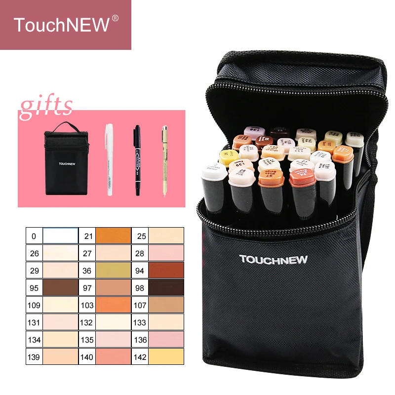 

TouchNEW 12/24Colors Skin Tone Marker Set Dual Head Alcohol Based ink Sketch Markers Pen For Drawing Animation Art Supplies