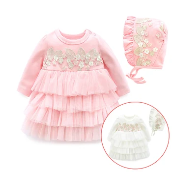 

Baby Girl Cotton Lace Cake Dress with Cap Set 2018 New Spring White Princess Casual Dresses Infant Girls Clothes Born 3m 6m Gift