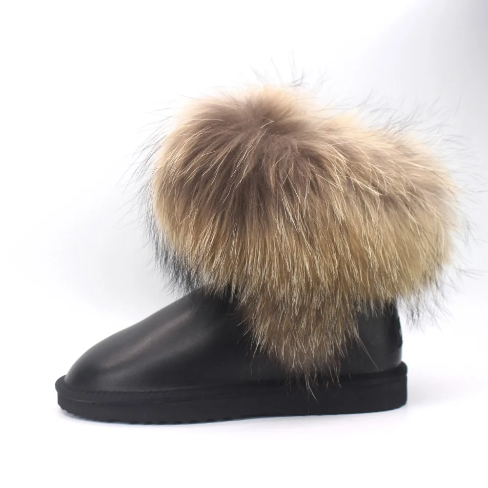 

2018 Top Quality 2018 New Fashion 100% Natural Fox Fur Women's Snow Boots Genuine Cowhide Leather Mujer Botas Female Winter Shoe