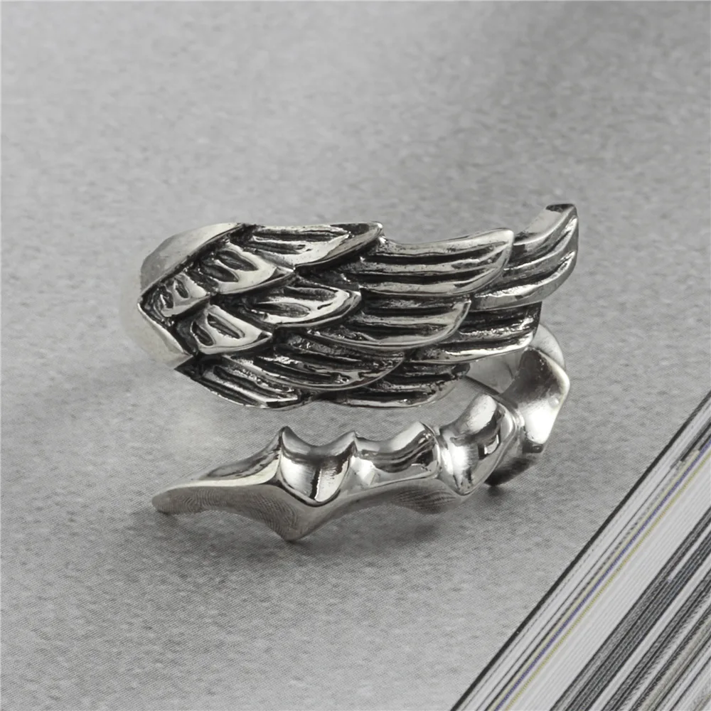 Angel wings open ring100% Sterling 925 silver Jewelry Vintage Adjustable rings for woman  man unisex gift free size