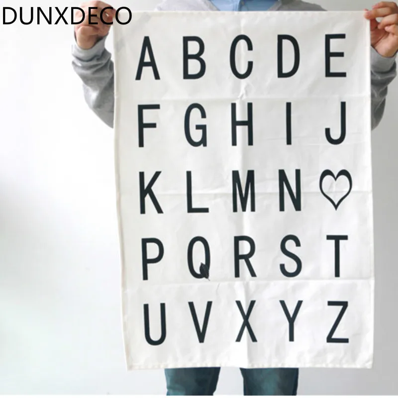

DUNXDECO Table Placemat Cotton Tea Towel Napkin Modern Black Letters ABCD Fashion Mesa Decoration Cover Ground Fabric Photo Prop