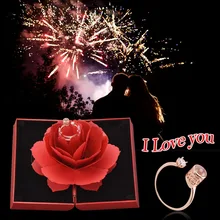 Очаровательная свадебная роза Подарочная коробка открытая с благородным регулируемым кольцом(100 язык i love you) Лучший Сюрприз подарок подруге