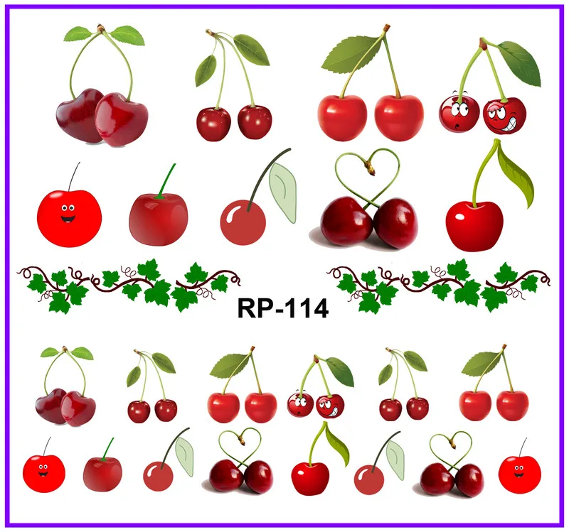 UPRETTEGO искусство ногтей Красота наклейка на ногти водная наклейка слайдер фрукты вишня клубника Виноград банан яблоко RP109-114 - Цвет: RP114