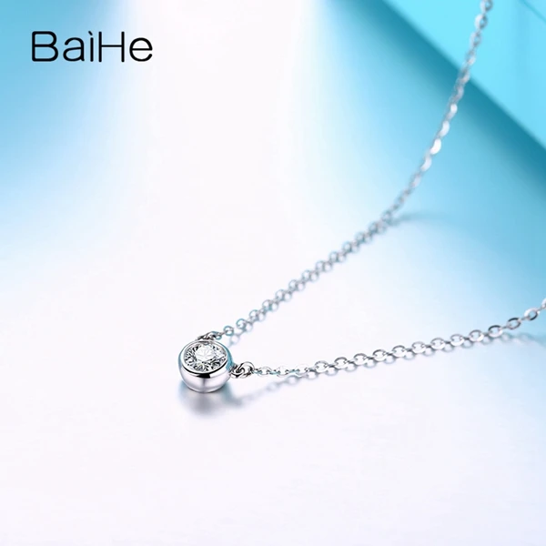 BAIHE Solid 14 k белое золото(AU585) 0.18ct H/SI круглый натуральный бриллиант для женщин Элегантный свадебный кулон подарок ожерелье