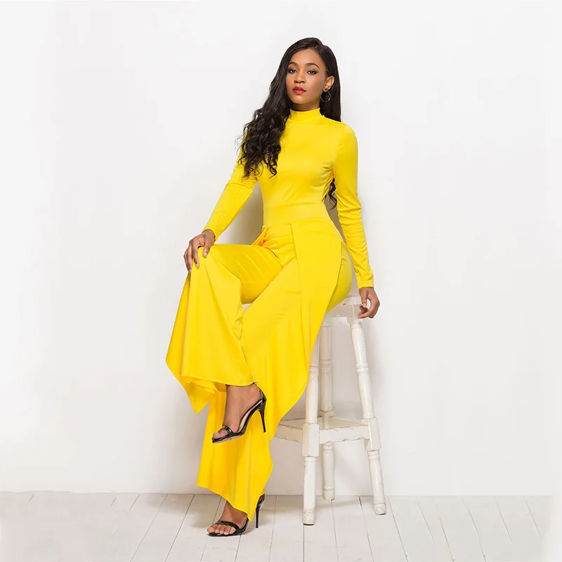 YOK's 2018 New Fashion Women's Jumpsuits Long Sleeve Loose Rompers for Ladies Office Solid Clothing for Female DN224-RM5099