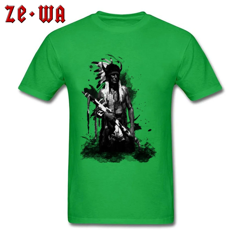 Cotton Fabric Mens Short Sleeve American Indian Warrior T Shirts Birthday Tees Coupons Custom Round Collar Tee Shirt American Indian Warrior green