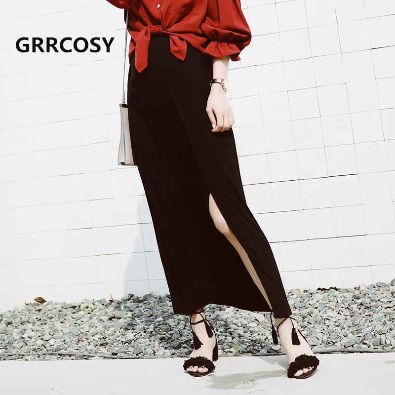 

GRRCOSY A-Line Skirts Womens Maternity Long Elastic Waist Belly Long Skirts Side Split Skirts for Pregnant Pregnancy For 40-80kg