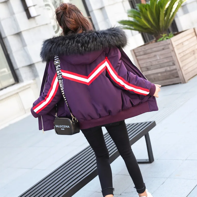 2018 New Women's Winter Cotton Jacket Large Fur Collar Hooded Short Suit Large Size Warm Cotton Coat Tq065 Coats