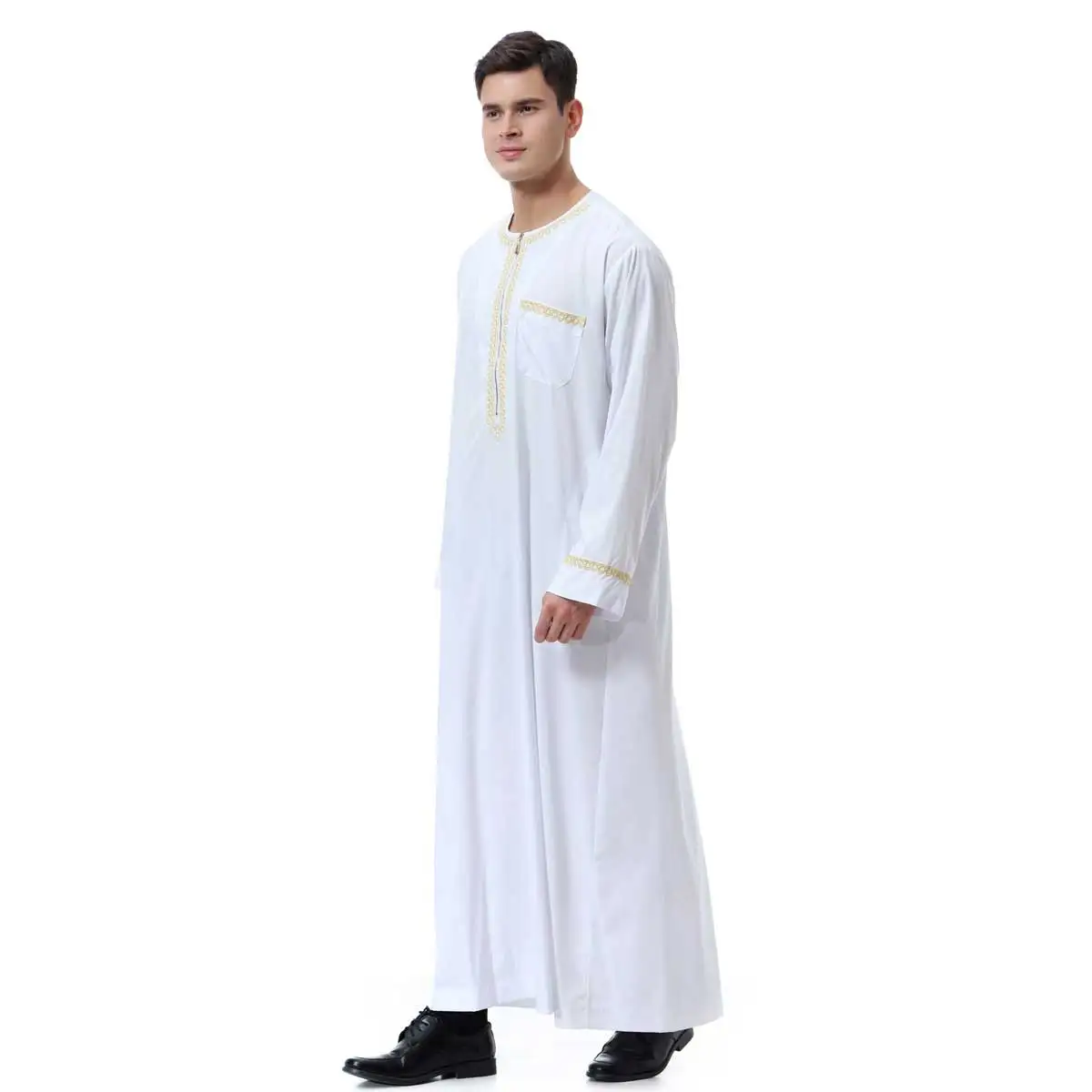 

2019 New Men Zipper Robe Muslim kaftan abaya Arab Islamic Dubai UAE Thobe Long Sleeve Tenue Musulman homme Erkek Giyim VKAB1014
