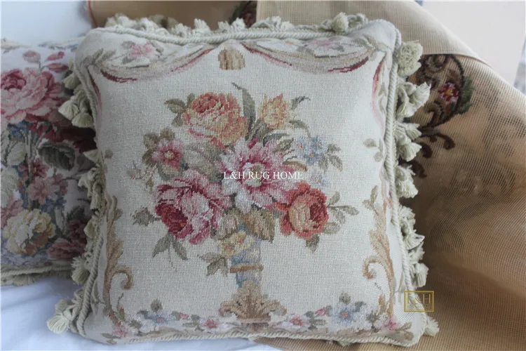 15 К 1" x 16" Кружево Подушка, handknotted шерстяные подушки с цветочным орнаментом без вставки