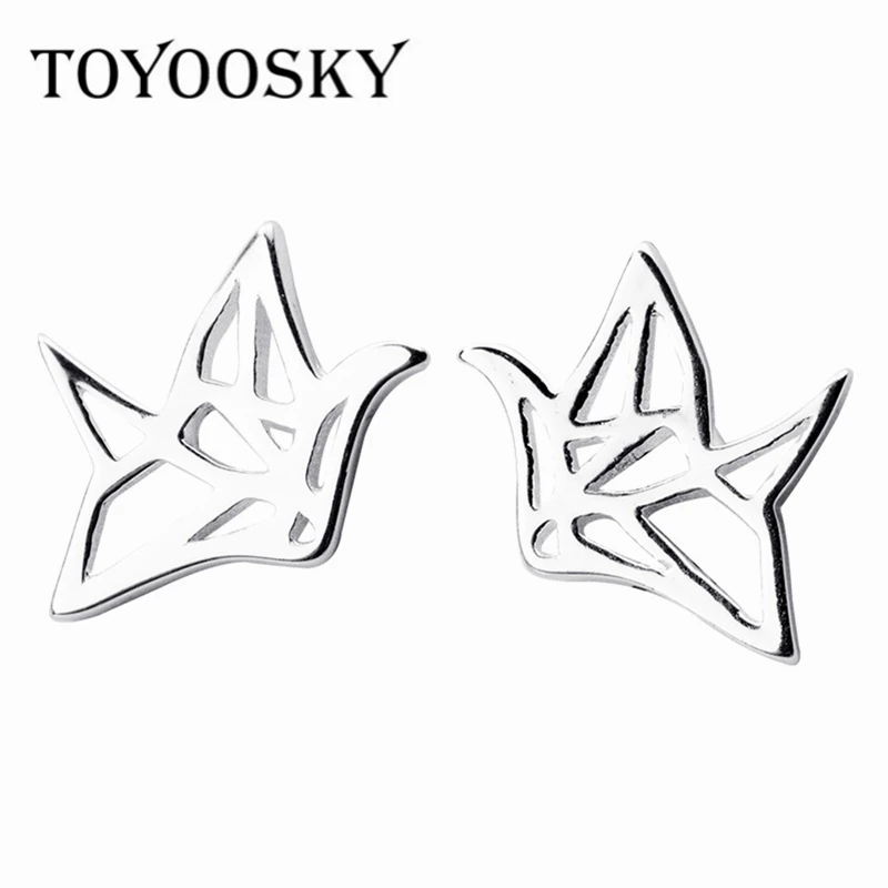 TOYOOSKY, элегантные, 925 пробы, серебряные, оригами, серьги, простые, бумажный журавль, серьги-гвоздики для женщин, девушек, модное ювелирное изделие