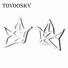 TOYOOSKY, элегантные, 925 пробы, серебряные, оригами, серьги, простые, бумажный журавль, серьги-гвоздики для женщин, девушек, модное ювелирное изделие