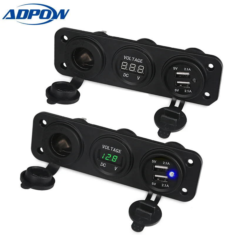 

12V Panel Car Cigarette Lighter Socket With Led 12V Dual Socket USB Adapter Charger With Car Cigarette Light