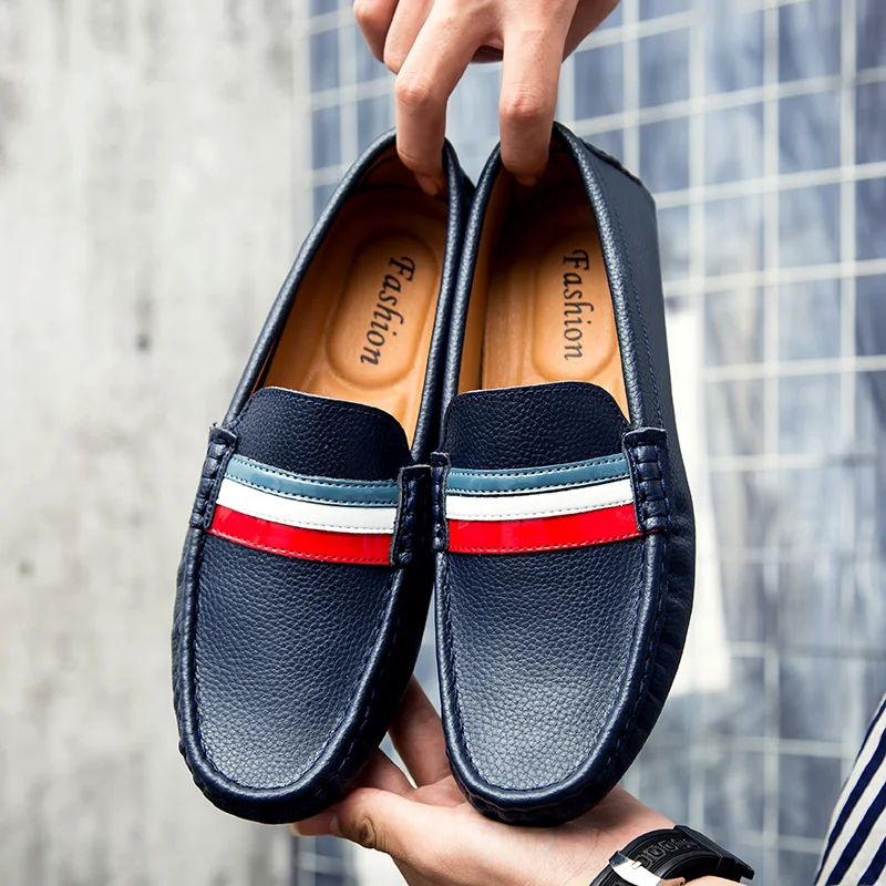Da Motoristas Peas Blue Tendência black Coreana Verão Couro Masculinos Respirável Branco Sapatos De white Versão Simples Preguiçosos Casuais Pn0qPd