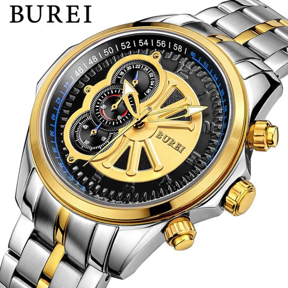 

BUREI Fashion Mens Watches Top Brand Luxury Casual Charm Luminous Sport multi-function Mens Quartz Wrist watch Waterproof Clock