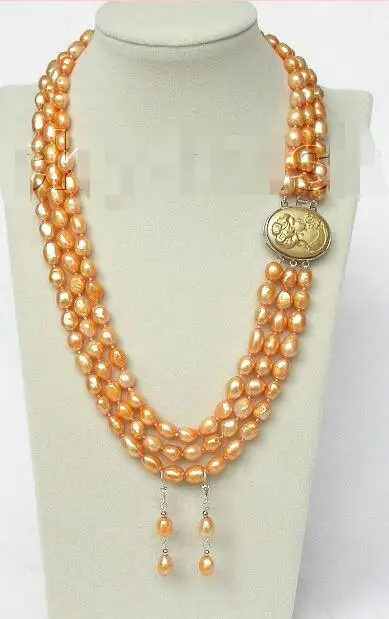 

Hot selling free shipping*****20" 3row 12mm baroque golden pearls necklace dangle Earring seashell clasp