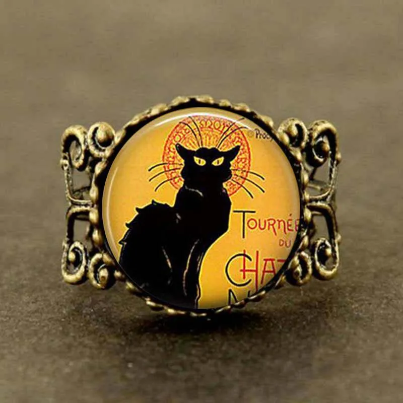 Anello Vintage Le Chat Noir Art Cat Black Long Jewelry Steampunk Uomo Catena Donna Charms Anello Carino