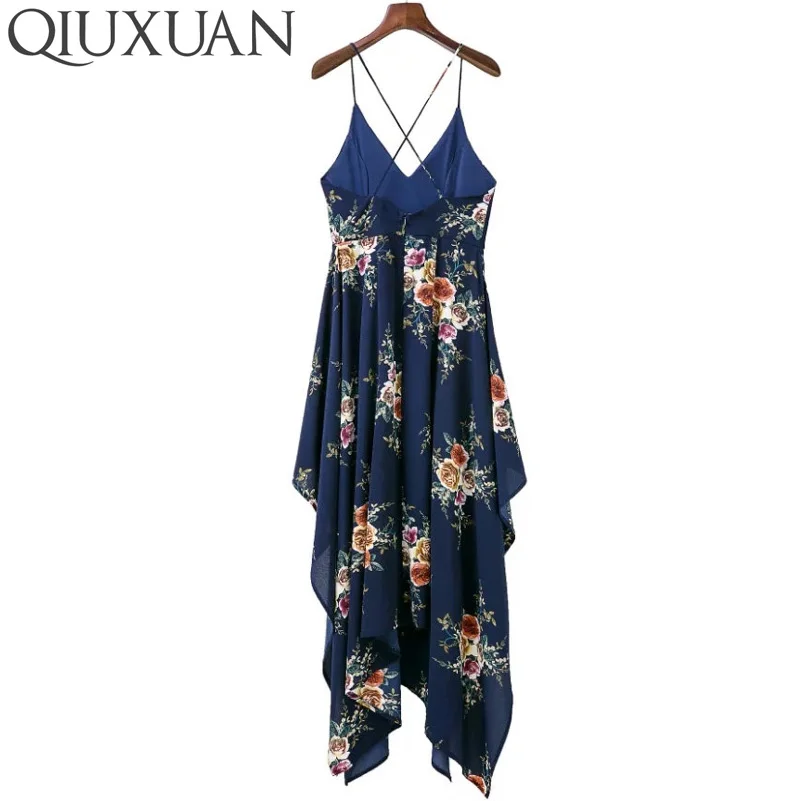 High Quality V Neck Backless Beach Asymmetrical font b Dress b font font b Floral b