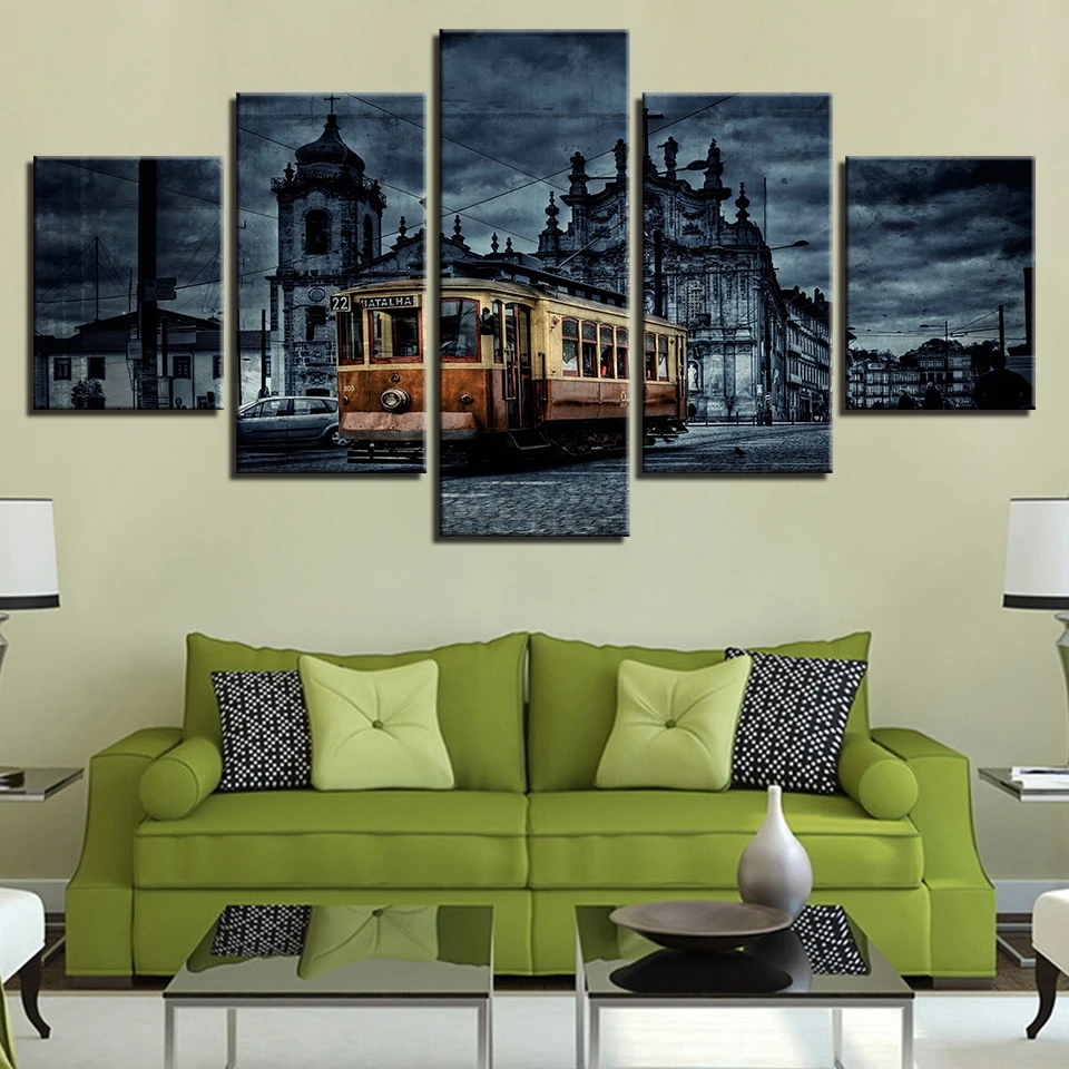 

Canvas Pictures Framework Living Room Home Decor HD Prints Poster 5 Pieces Retro European City Building Tram Paintings Wall Art