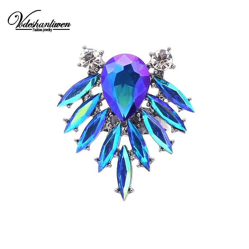 

Vodeshanliwen New Fashion Jewelry Bohemian Multicolored Luxury Crystal Open Rings Hyperbole Wedding Women Statement Charm Rings